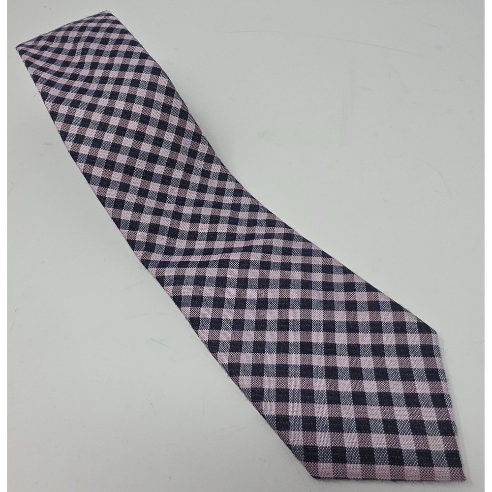 Michael Kors Tie Men's Pink Gray Gingham Plaid Designer Classic